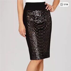 BCBGMaxAzria Snake Sequin Pencil Skirt